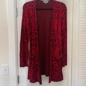 Red and black leopard print duster cardigan